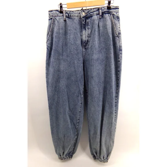 NWT Boohoo Blue Acid Wash Elastic Cuffed Women's Blue Denim Size 10 (34X29) - Picture 3 of 12